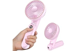 KOOPAO Tragbarer Handventilator, USB-Mini-Handventilator Wiederaufladbarer akkubetriebener Handventilator mit Sockel 2500mAh Akku 5 Modi (Rosa)