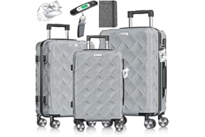 KESSER® Reisekoffer Set 3-teilig | Kofferset ABS Hartschalenkoffer mit Zahlenschloss, Kofferwaage & Reisebrieftasche 360° Rollen | Handgepäck & große Koffer für Business & Reise Trolley Iron Grey