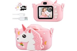 POSO Macchina Fotografica Bambini con 32GB Scheda,2.0 Pollici Fotocamera Digitale Bambini 1080P HD Selfie Videocamera,Regalo Giocattolo di Natale Ragazzi 3-10 Anni (Rosa)