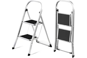 Daniks Escabeau Pliable en Aluminium, 2 Marches Antidérapants, Marchepied avec Pieds, Très Compact Une Fois Plié, Robuste, Charge Maximale 150 kg