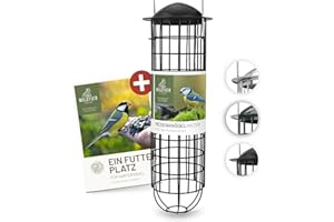 wildtier liebe Meisenknödelhalter 31cm, Schwarz - Vogelfutterspender aus rostfreiem Metall, Vogel Futterstation, Futtersäule, Wildvögel Futtersilo, ganzjährige Fütterung
