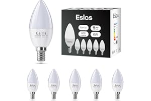Eslas E14 LED Light Bulb, 6W E14 LED Candle Light Bulb, Warm White 3000K,C37 600lm, SES Small Edison Screw Candle Light Bulbs, 60 Watt Equivalent, Non-Dimmable, Pack of 6