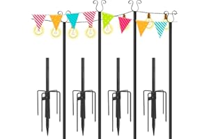 Urban Deco String Light Pole 4 Prong Fork Pole Stand, Outdoor String Light Pole Stand Weather Resistant for Halloween, Christmas Decoration, Café Wedding Light Déco,4 Packs (Black-4pack)