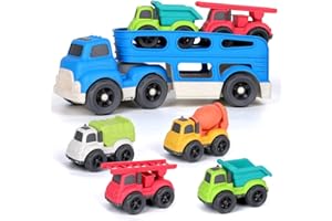 kramow Camion de Juguete para niños,Transportador de Coches con 4 vehículos de construcción de Juguetes,Educativos Juguetes Regalo 2 3 4 Años Niño Niña