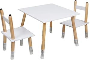 HOME DECO KIDS HD6740 Table et 2 Chaises Crayon Enfant Meuble, Blanc-Bois-Fushia, 55x42x55 cm