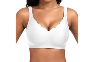 Cavotor Non Wired Support Bras for Women Wireless Push Up Bra Large Breasts Ladies Soft T Shirt Seamless Bra Padded V Neck Bralettes with Extender