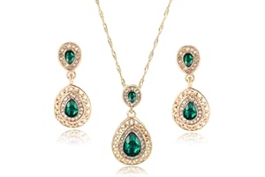 TOEECY Jewellery Set for Women Crystal Pendant Necklace Earring Set Golden Jewellery Set Gift for Wedding Bridal Bridesmaid