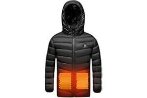 WOXIHUAN Veste Chauffante Enfant Garçons et Filles USB à Capuche - 3 Températures Réglables - Manches Longues - Idéale Gilet Chauffant avec Zips Vêtement Lavable Doudoune Chasse Enfants Homme Hiver 4-15 ans