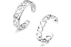 LOLIAS 925 Anelli in Argento Sterling per Le Donne Anelli ipoallergenici Regolabili Open Toe Anello di Coda celtica Fiore Nodo Cuore Anelli di barretta Set 2 Pezzi Gioielli Piede