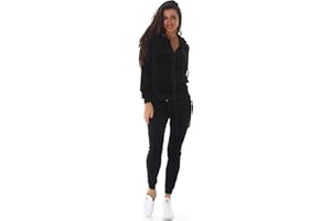 Jela London Damen Jogginganzug Trainingsanzug Hausanzug Freizeit Velours Samt Zweiteiler Set Jacke Hose (34/36/38/40)