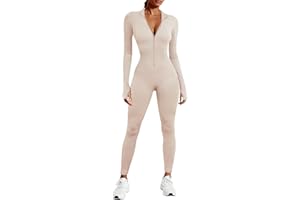 Voqeen Tuta Donna Manica Lunga Zip Up Leggings Scollo a V Yoga Tuta Aderente Cerniera Completo Elegante Playsuits Jogging Rompers Pantaloni Tute
