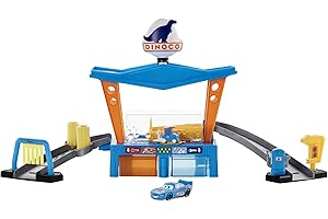 FISHER-PRICE Cars Autolavado Dinoco, incluye dos coches de juguete, vehículo cambia de color (Mattel GTK91)