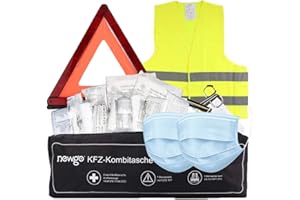 NEWGO Kit de premiers secours 3 en 1 avec gilet de sécurité, triangle de signalisation, DIN 13164, 2023 Certifié TÜV