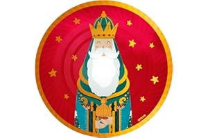 PARTYLOSOPHY 2 Unidades - Bandeja Redonda Desechables Ø 30 cm de Melchor. Bandeja de cartón biodegradables para Navidad y Reyes Magos Color Rojo con Motivos de Reyes Magos. Mesa Decoración Reyes Magos.