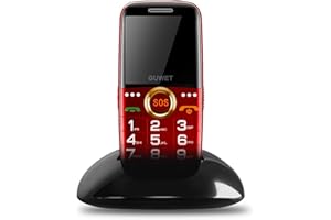 Guwet Téléphone Portable Senior débloqué avec Grandes Touches,Batterie 1800mAh et Base de Chargeur,Bouton SOS et Lampe Torche, 2G GSM Dual-SIM Téléphone,Rouge
