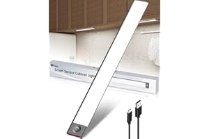 VLOEE Reglette LED Cuisine Sous Meuble Rechargeable USB, 2500mAh 40cm Dimmable Lampe Placard Detecteur de Mouvement Barre Sans Fil Lumiere Capteur PIR a Pile pour Escalier Interieur Armoire