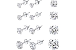 FINDIR 4 Pairs Boucle D'oreille Zirconium Cubique Brillant Clous en Argent 925 Sterling Clou Piercing Tragus Hypoallergénique Visser pour Femmes Hommes - Zircone Transparent de 3mm 4mm 5mm 6mm