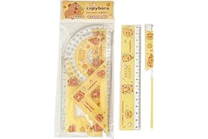MIAOYAK 1 ensemble de règles Capybara en plastique de dessin animé, rapporteur droit, outils de mesure portables, fournitures scolaires et de bureau