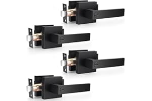 Probrico 4 Pack Interior Privacy Door Lever for Bedroom Stainless Steel Bathroom Flat Reversible Door Handle Square Door Lock Set Without Key Black