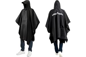 LEDWARNING Cape de Pluie 3 en 1 – Poncho Noir Multifonctionnel réfléchissant– Protection Contre la Pluie (imperméable) – Tapis de Sol – Tente d’appoint