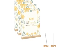 Coriver Lot de 3 Présentoirs de Table A5, Forme L/T Support Affiche A5 Plaque Acrylique, Double Face Porte Menu avec Pied en Bois, Support Feuille pour Exposition Café Bureau école, 210 x 150 mm