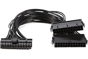 YUYTE Double Alimentation câble d'extension 24 Broches, pour Carte mère ATX, 24 Broches à 24 (20 + 4) Broches, 30 cm Noir
