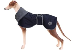 Geyecete Abrigo Invierno Impermeable para Perro Galgo, con Forro Polar cálido y Agujero del arnés, Térmico Chaquetas Ideal para Uso al Aire Libre, Perros medianos y Grandes-Azul Marino-XXL