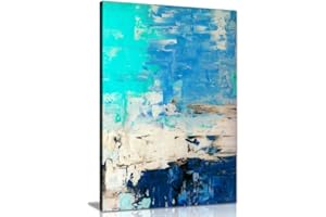 Peinture abstraite sur toile bleue turquoise, Toile épaisse montée sur un cadre en pin massif., bleu, 91x61cm (36x24in)