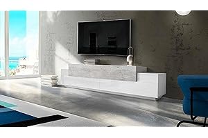 Dmora Mobile da Soggiorno Porta, Made in Italy, Supporto per TV da Salotto a 3 Ante e Ripiani, cm 240x45h52, Colore, Legno, Bianco Lucido E Grigio Cemento