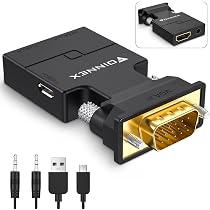 Adattatore VGA a HDMI con audio, convertitore 1080P VGA maschio a HDMI femmina con cavo di alimentazione da 3,5 mm, connettore unidirezionale per vecchio portatile/PC a TV/monitor/HDTV Adattatore VGA a HDMI con audio, convertitore 1080P VGA maschio a HDMI femmina con cavo di alimentazione da 3,5 mm, connettore unidirezionale per vecchio portatile/PC a TV/monitor/HDTV