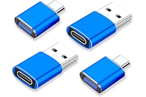 La Brodée USB C to USB Adaptor, USB to USB C Adapter 4Pack, USB 3.0 5Gbps Data Sync OTG Adapter Compatible with Laptop/Power/Car/Smartphone/Headphone/Bank/Hubs/Mic/iPad 10 Air 4 5, etc - Blue