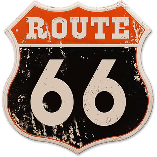 Vintage Route 66 Round Metal Wall Sign - 8 X 8 In (20 X 20 Cm) - High