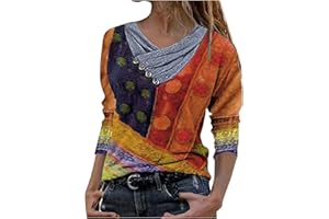 MICKURY Basic Shirt Damen Damen Oberteile Elegant LäSsig Mode BöHmen Vintage Druck Baggy Tunika Hemden Langarm Stickerei Kragen Bluse T Shirts