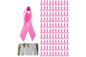 QOZJI 100 Spille a Nastro Rosa, Rosa Satinato, per la sensibilizzazione al Cancro al Seno, Spilla a Nastro Rosa con Spille da Balia per Donne e Uomini, spilla a nastro rosa con spille da balia
