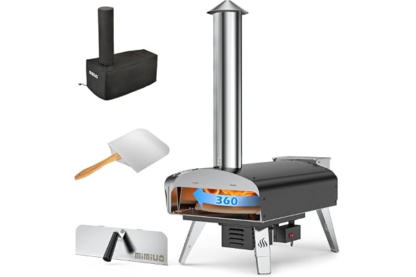 Mimiuo Four à Pizza Charbon de Bois au Pellet, Four à Bois avec Système de Rotation Automatique, avec Pelle et Pierre à Pizza (Tisserie W-Oven Series)