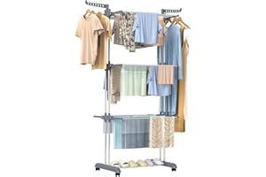 Innotic Clothes Drying Rack 4-Tier Foldable Standing Garment Dryer Collapsible Movable Laundry Airer with 4-Wheels for Home Storage Indoor (Grey)