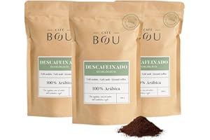 CAFÉ BOU - Café Molido Ecológico Descafeinado Premium, Tueste Medio-Alto, Cafe Molido con Aroma de Caramelo y Fruta, Cuerpo e intensidad media Café ecológico 100% Arábica, Packs 3x 250gr