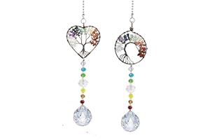 PEILI Window Hanging Suncatcher with Crystal, Tree of Life Garden Hanging Rainbow Maker Ornament (heart+round)