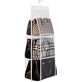 Zollyss Hanging Shelves 6 Pocket Foldable Handbag Organisers Cover Dustproof Wardrobe Storage Purse Organiser Hanging, White,