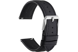 WOCCI Correa de Reloj, Cuero Genuino, Cuero con Forro Oscuro, Liberación Rápida, Ancho de Correa 18mm 20mm 22mm