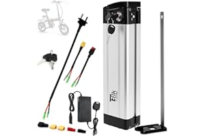 EBKRIDES (UK Stock) Ebike Battery with Charger, 36V 20AH Electric Folding Bicycle Removable Lithium-Ion Battery Long Range 2 Ports Discharge with Safe Lock, Portable Handle for 100W-900W Motor