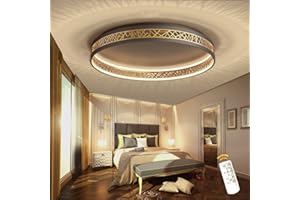 ‎AOEH AOEH LED Deckenleuchte Mit Fernbedienung Dimmbar Deckenlampe Wohnzimmer Schlafzimmer Lampe, Deckenleuchte Rund Schwarz Gold Aushöhlen Lampen Deckenlampen, Deckenlampe Aus Eisen Esszimmer Büro,50cm