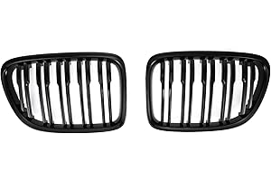 X AUTOHAUX Front Hood Bumper Grille Grill for BMW X1 E84 2009-2015 No.51112993305/51112993306 Front Bumper Kidney Grille Grill Double Slat Gloss Black 1 Pair