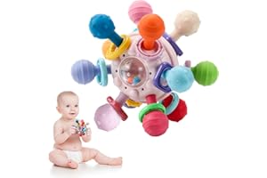 MYDOVA Palline Neonato, Sonaglio Neonato a Giocattoli Dentizione, Senza BPA, Giocattolo per Abilità Motorie, Giocattoli Sensoriali per Neonati di 0 3 6 9 12 Mesi(Rosa)