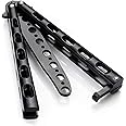 Anlado Balisong Butterfly Knife Trainer Practice with O-Ring Latch - Enhanced Version - Black Metal Steel - no Offensive Blade - for Beginner, Children, Butterfly Knives Lover and More
