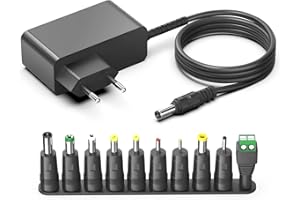 HKY Alimentation Universelle 12V DC 2.5A 100-240V 50/60Hz Adaptateur Alimentation Compatible avec Box TV, Bandes LED, Routeur, Caméra, pour Lecteur DVD Portable ODYS Seal (avec 11 connecteurs)