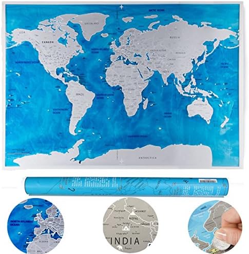 Scratch Off World Map. Perfect for Travelers. With Country Flags, US States, Australian States And Canadian Provinces On Black Background.
