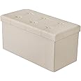 BRIAN & DANY Folding Ottoman Storage Bench with Lid, Foot Stool Faux Leather Large Storage boxes with Lid, Beige, 76 x 38 x 38 cm