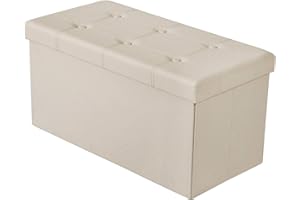 BRIAN & DANY Folding Ottoman Storage Bench with Lid, Foot Stool Faux Leather Large Storage boxes with Lid, Beige, 76 x 38 x 38 cm