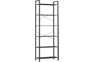‎VASAGLE VASAGLE Regał na książki, stojący regał ze stali, wolnostojący regał na książki, salon, sypialnia, gabinet, 30 x 66 x 186 cm, wzornictwo przemysłowe, Ebony Black Ink LLS062B56